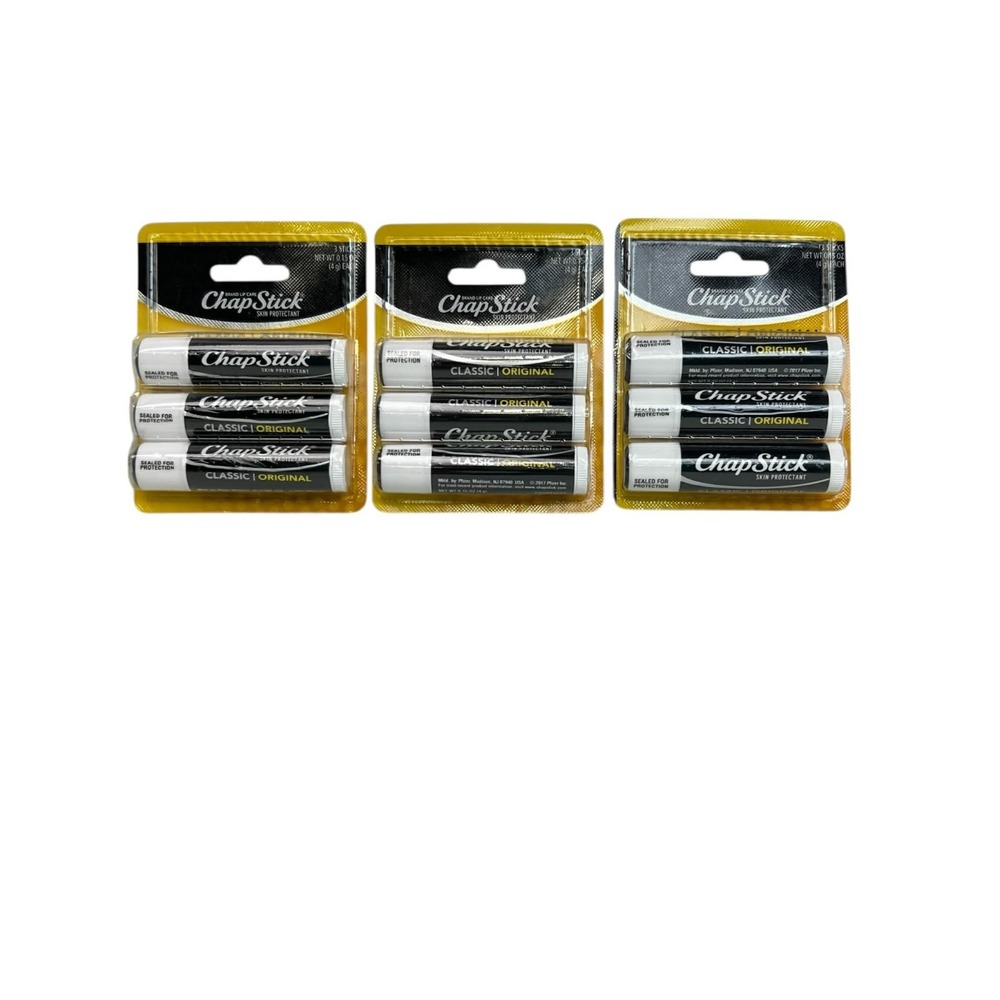 Chap Stick Lip Balm Each Pkg= 3 Original Tubes, 3 Pkgs Bundle